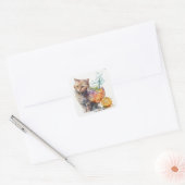 Niedliche Katze mit Cocktail-Aquarell-Aufkleber Quadratischer Aufkleber (Umschlag)