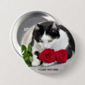Niedliche Katze mit der Roten Rose Button (Vorne & Hinten)