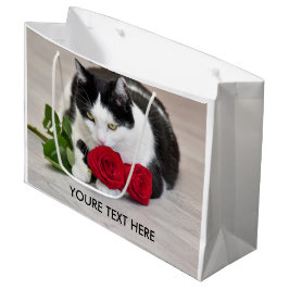 Niedliche Katze mit der Roten Rose Große Geschenktüte
