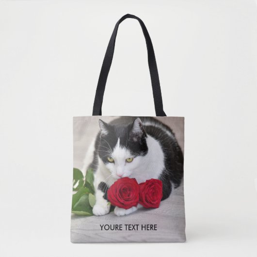 Niedliche Katze mit der Roten Rose Tasche (Vorderseite)