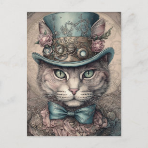 Niedliche Katze mit einem Steampunktophat Postkarte