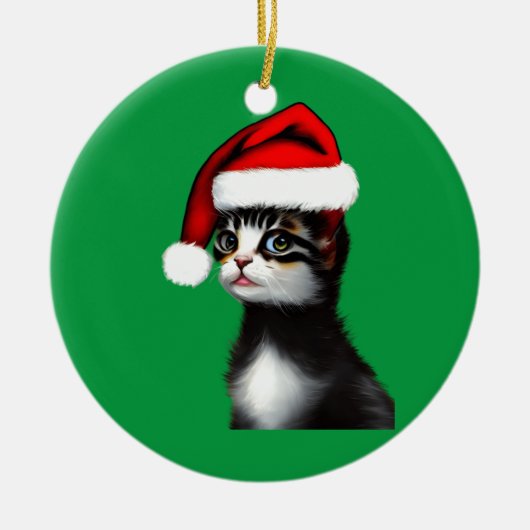 Niedliche Katze mit einem Weihnachtsratte Keramik Ornament (Vorne)