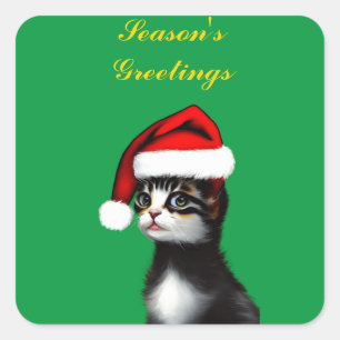 Niedliche Katze mit einem Weihnachtsratte Quadratischer Aufkleber