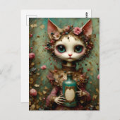 Niedliche Katze mit einer Flasche Postkarte (Vorne/Hinten)