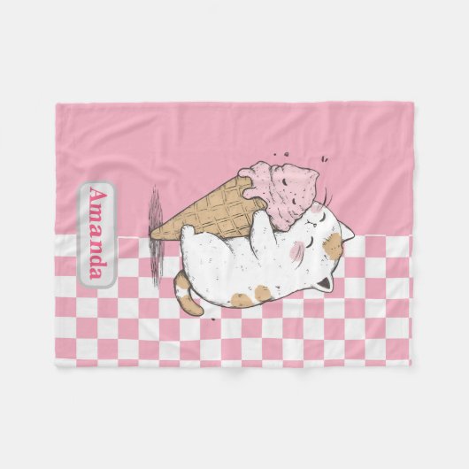 Niedliche Katze mit Eiscreme Cone Fleece Blanken (Vorderseite (Horizontal))