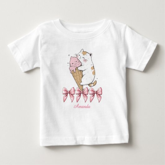 Niedliche Katze mit Eiscreme und Name T - Shirt (Vorderseite)