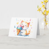 Niedliche Katze mit Eiscreme Whimsikfarbenleere Karte (Gelbe Blume)