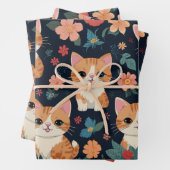 Niedliche Katze mit farbenfrohen Blume Muster Geschenkpapier Set (Beispiel)