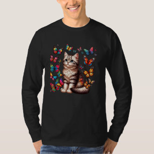 Niedliche Katze mit farbenfrohen Butterfly Art Päc T-Shirt