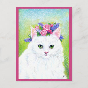 Niedliche Katze mit Frühlingsblumen Hat rosa Postk Postkarte