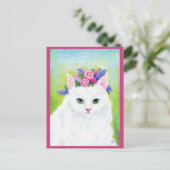 Niedliche Katze mit Frühlingsblumen Hat rosa Postk Postkarte (Stehend Vorderseite)