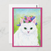 Niedliche Katze mit Frühlingsblumen Hat rosa Postk Postkarte (Vorne/Hinten)