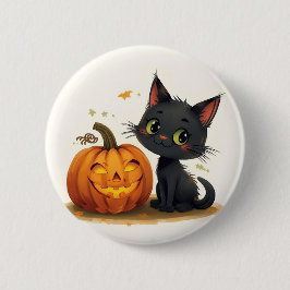 Niedliche Katze mit gehobenem Pumpkin Button