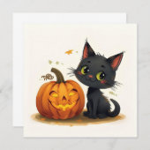 Niedliche Katze mit gehobenem Pumpkin Einladung (Vorne/Hinten)