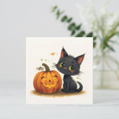 Niedliche Katze mit gehobenem Pumpkin Einladung (Stehend Vorderseite)