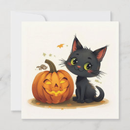 Niedliche Katze mit gehobenem Pumpkin Einladung