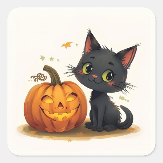 Niedliche Katze mit gehobenem Pumpkin Quadratischer Aufkleber (Vorderseite)