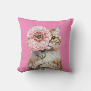 Niedliche Katze mit großer Blume Adorable Ginger Kissen