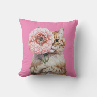 Niedliche Katze mit großer Blume| Adorable Ginger Kissen