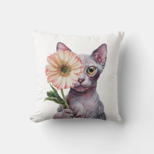 Niedliche Katze mit großer Blume  Adortable Sphynx Kissen