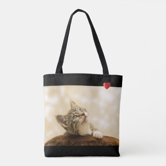 Niedliche Katze mit Herz auf schwarz Tasche (Rückseite)