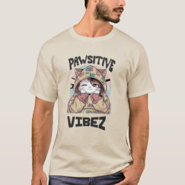 Niedliche Katze mit Hoodie: "PAWSITIVE VIBEZ-Desig T-Shirt
