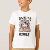Niedliche Katze mit Hoodie: "PAWSITIVE VIBEZ-Desig T-Shirt (Vorderseite)