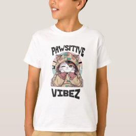 Niedliche Katze mit Hoodie: "PAWSITIVE VIBEZ-Desig T-Shirt