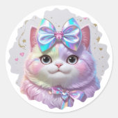 Niedliche Katze mit irisierendem Bogen Runder Aufkleber (Vorderseite)