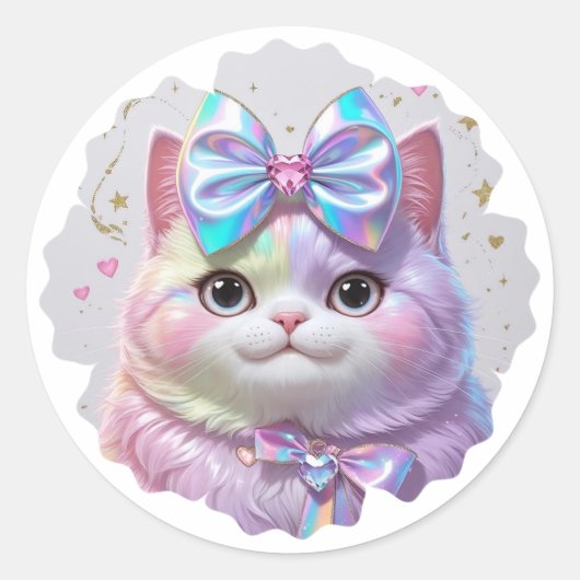 Niedliche Katze mit irisierendem Bogen Runder Aufkleber (Vorderseite)