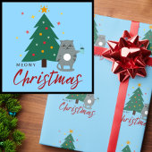 Niedliche Katze mit Kaffee und Baum Meowy Weihnach Geschenkpapier