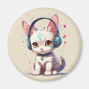 Niedliche Katze mit Kopfhörern-Anhänger Magnet