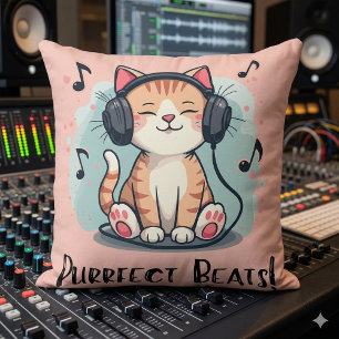 Niedliche Katze mit Kopfhörern Kawaii Music Lover  Kissen