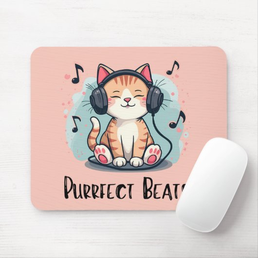 Niedliche Katze mit Kopfhörern Kawaii Music Lover  Mousepad (Mit Mouse)