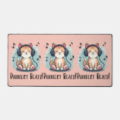 Niedliche Katze mit Kopfhörern Kawaii Music Lover Schreibtischunterlage (Vorderseite)