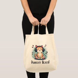 Niedliche Katze mit Kopfhörern Kawaii Music Lover  Tragetasche
