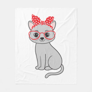 Niedliche Katze mit Kopftuch und Brille Fleecedecke