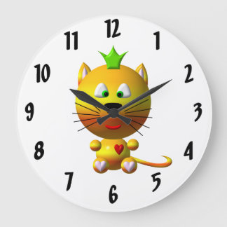 Niedliche Katze mit Kronenzhr Große Wanduhr