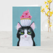 Niedliche Katze mit Kuchen Geburtstagskarte Karte (Gelbe Blume)