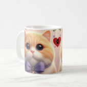 Niedliche Katze mit Lila Bow-Tasse Kaffeetasse (Vorderseite Links)
