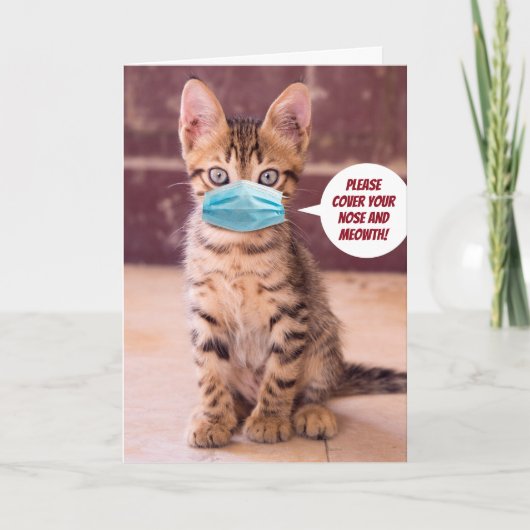 Niedliche Katze mit Maske - Bitte bedecken Sie Ihr Karte (Vorderseite)