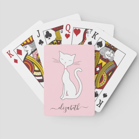 Niedliche Katze Mit Monogramm rosa Spielkarten (Rückseite)