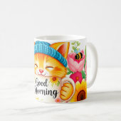 Niedliche Katze mit Morgenkaffee Kaffeetasse (VorderseiteRechts)