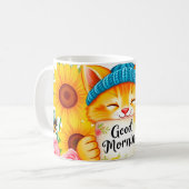 Niedliche Katze mit Morgenkaffee Kaffeetasse (Vorderseite Links)