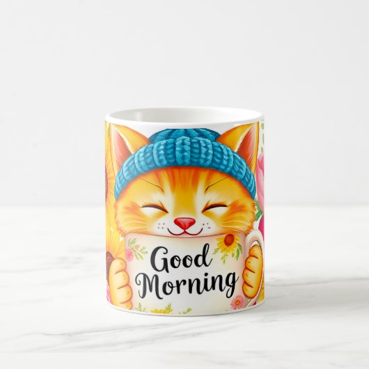 Niedliche Katze mit Morgenkaffee Kaffeetasse (Mittel)
