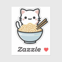 Niedliche Katze mit Noodles-Aufkleber | Kawaii Ani Aufkleber
