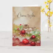 Niedliche Katze mit Ornamenten Weihnachtskarte Karte (Gelbe Blume)