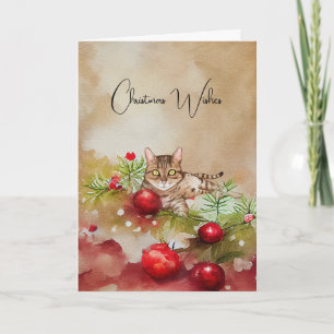 Niedliche Katze mit Ornamenten Weihnachtskarte Karte