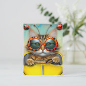 Niedliche Katze mit Polka Dot Sonnenbrille Autofah Postkarte (Stehend Vorderseite)