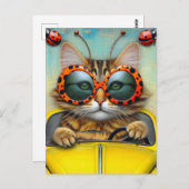 Niedliche Katze mit Polka Dot Sonnenbrille Autofah Postkarte (Vorne/Hinten)